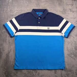 Chaps Polo Shirt Men's XXL Blue Navy Striped Colorblock Cotton Pique Logo Preppy